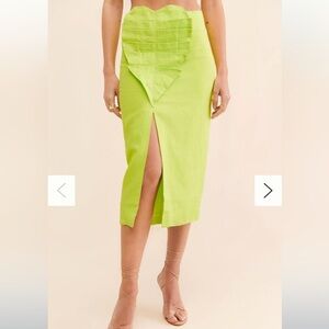 FARM Rio Mia Linen Leaf Midi Pencil Skirt Lime Green SZ S